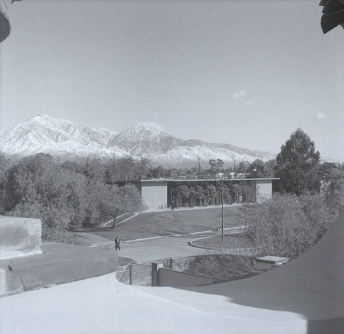 West Hall and mountains, Harvey Mudd College