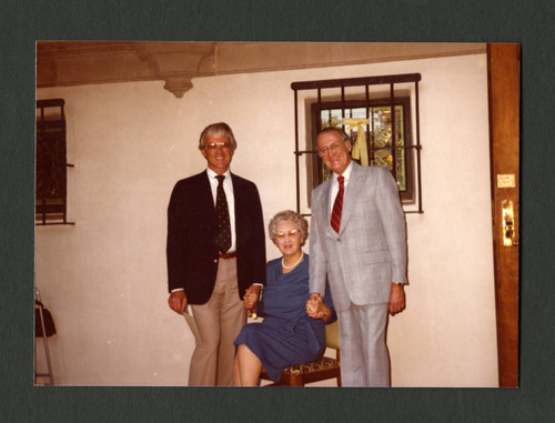 John Chandler, Floyd Ethridge and Dorothy Drake and Denison Library's 50th birthday celebration, Scripps College