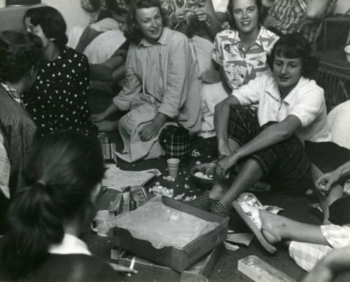 Social event in a women's dormitory, Pomona College