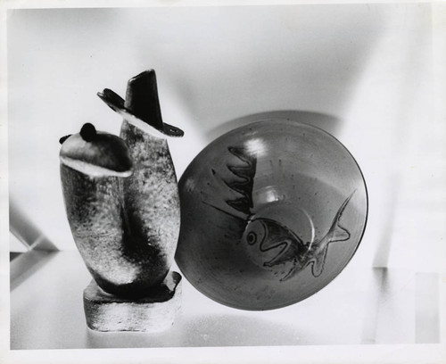 Ceramic bowl and sculpture, Scripps College