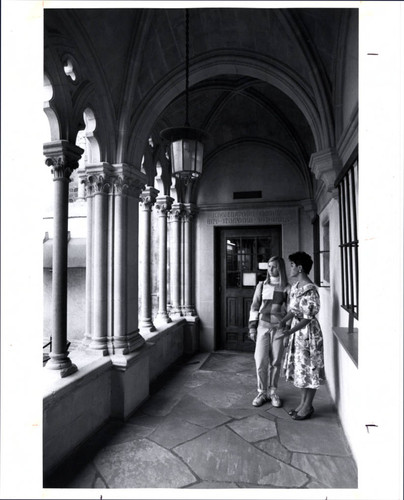 Two women at Denison Library, Scripps College