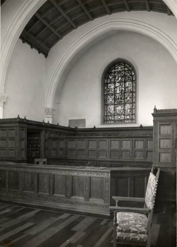 Gutenberg Window and circulation desk at Denison Library, Scripps College