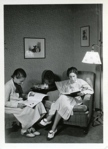 Students reading, women's dormitory, Pomona College