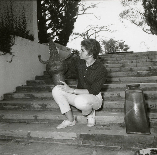 Woman with sculpture, Scripps College