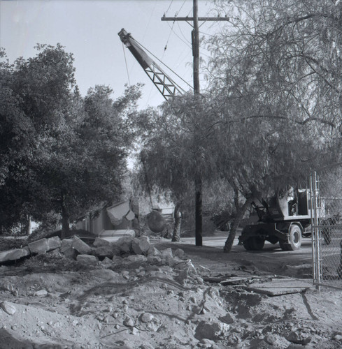 Wrecking ball demolishes wall, Harvey Mudd College