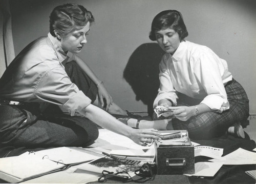 Two women, dormitory room, Pomona College