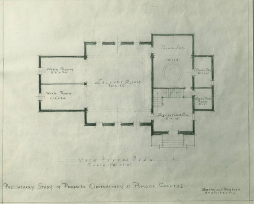 Floor plan of Brackett Observatory, Pomona College