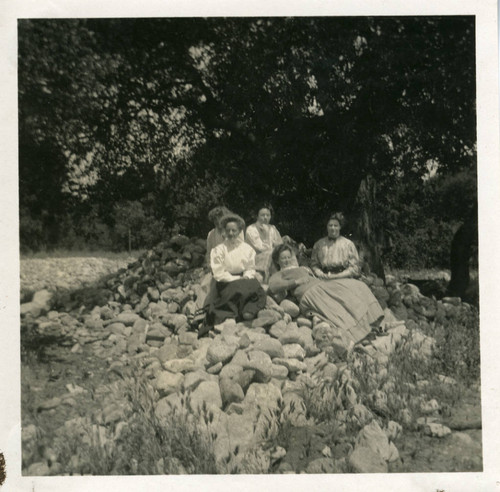 Relaxing on a pile of rocks, Pomona College