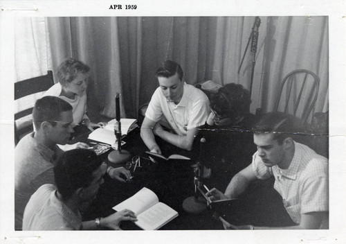 Students broadcasting on KSPC radio, Pomona College