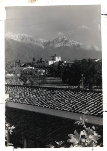 Mt. Baldy beyond Browning Hall, Scripps College