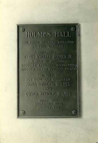 Holmes Hall plaque, Pomona College