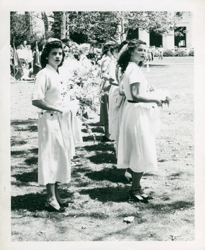 Female students in dresses, Scripps College