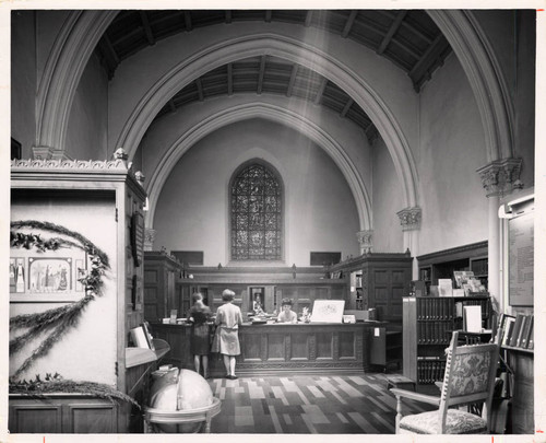 Circulation desk of Denison Library, Scripps College