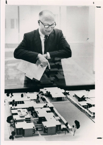 John Atherton and architectural model, Pitzer College