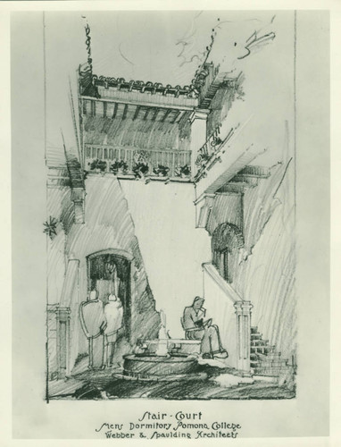 Men's dormitory stair-court drawing, Pomona College