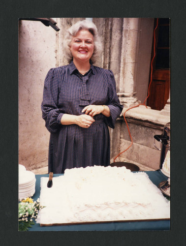 Judy Harvey Sahak at Betty Merfeld's retirement party, Scripps College