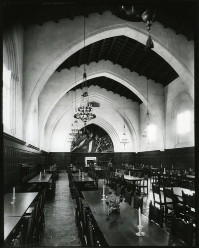Empty dining hall tables, Pomona College
