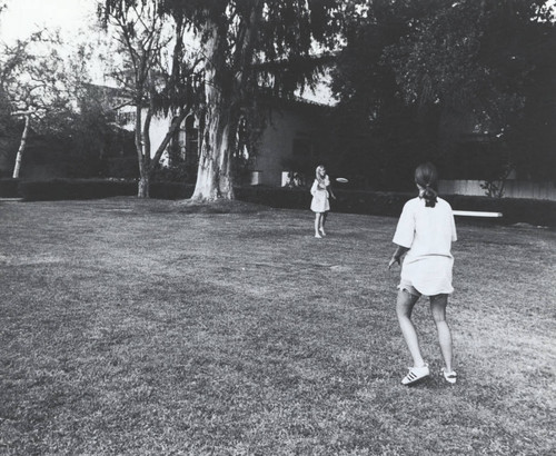 Students with frisbee, Scripps College