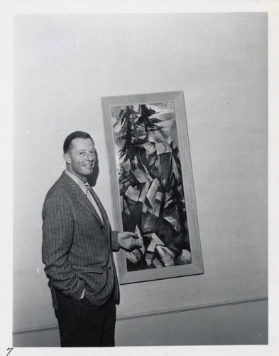 Man with painting, Scripps College