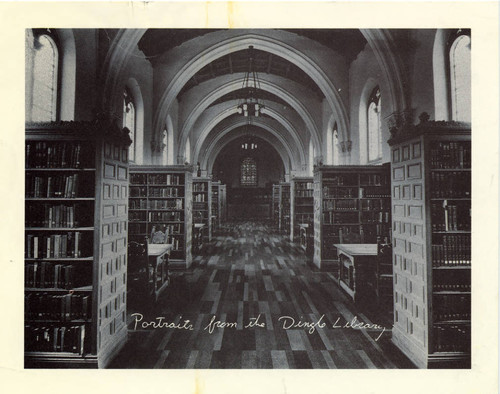 Bookcases and Gutenberg Window of Denison Library, Scripps College