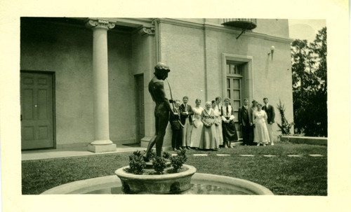 Lebus Courtyard and statue, Pomona College