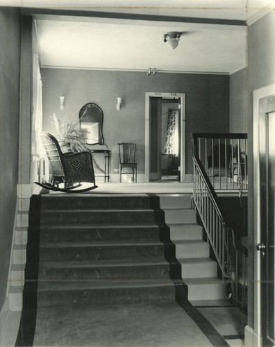 Dormitory stairs and furniture, Pomona College