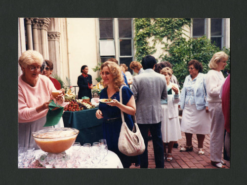 Refreshment tables at Betty Merfeld's retirement party, Scripps College