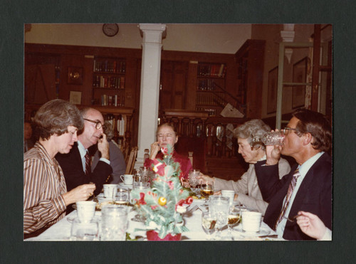 Dinner party at the Dorothy Drake portrait presentation in Denison Library, Scripps College