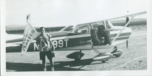 Airplane and student, Harvey Mudd College