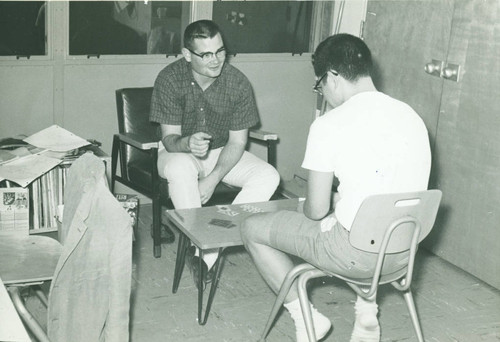 Students playing card game, Harvey Mudd College