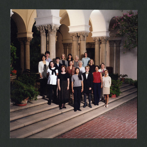 Scripps College Alumnae Council of 1999 standing together on a flight of steps, Scripps College