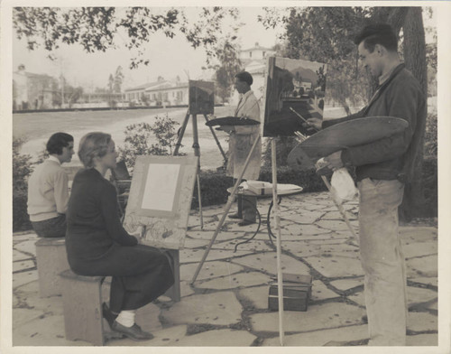 Professor Zornes and art students, Scripps College