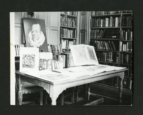 Exhibition of art and books in Denison Library, Scripps College