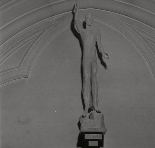 Statue above main doors of Denison Library, Scripps College