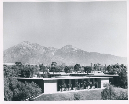 West Hall and mountains, Harvey Mudd College