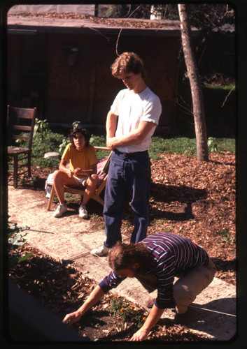 Students in a backyard garden in Claremont, California