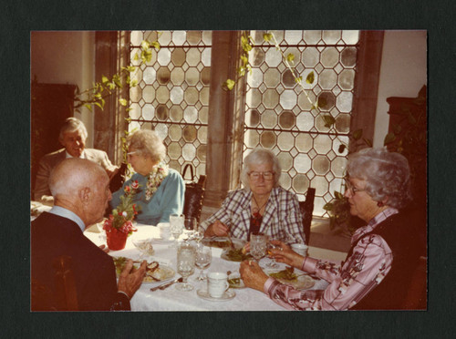 Dinner party for Dorothy Drake's portrait celebration in Denison Library, Scripps College