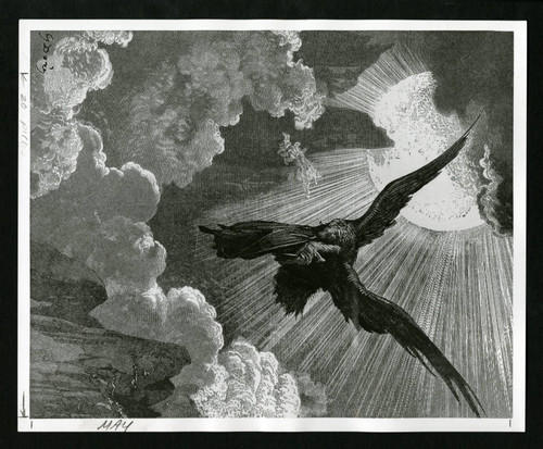 Eagle flying with a man towards the sun, Scripps College