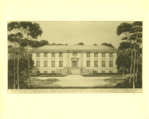 Proposed physics building front elevation, Pomona College