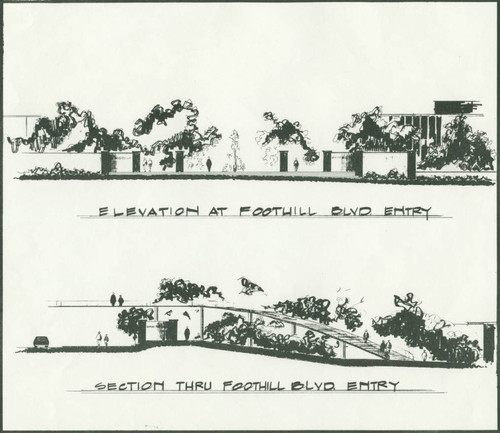 Proposed footbridge at Columbia Mall entrance, Harvey Mudd College