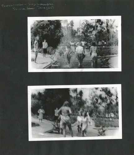 Wading in a fountain, Scripps College