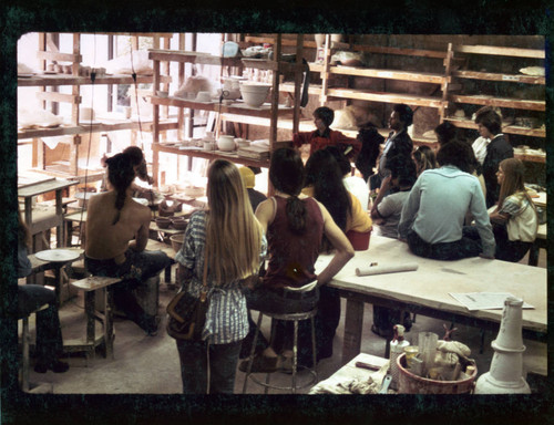 Students in a ceramics studio, Pitzer College