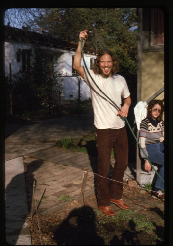 Students in a backyard garden in Claremont, California