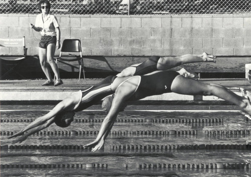 Swimmers diving, Scripps College