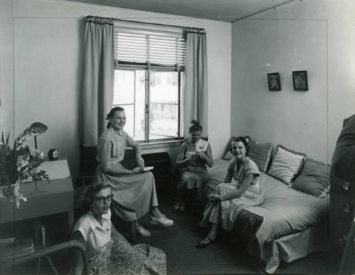 Women's dormitory, four women, Pomona College