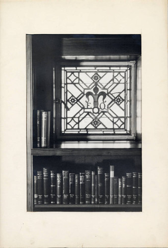 Stained glass window in Rare Book Room of Denison Library