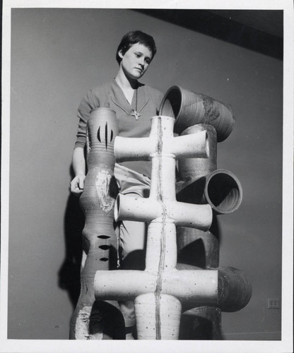 Woman with sculpture, Scripps College