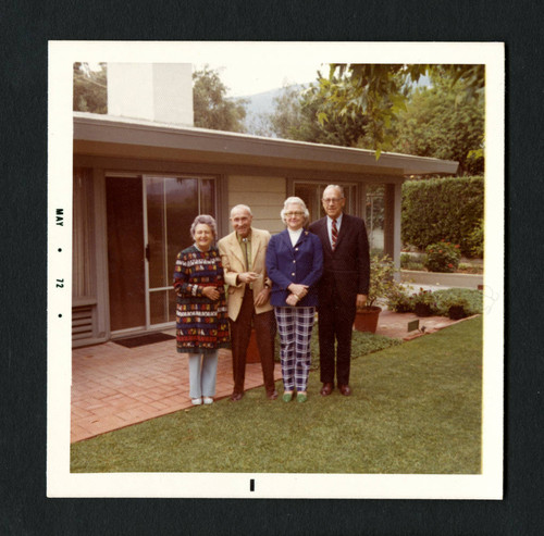 Two couples from the Claremont Colleges standing together at a reunion, Scripps College