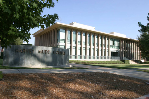 Campus building and sign, Harvey Mudd College