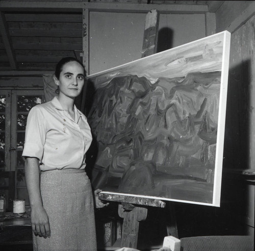 Woman with painting, Scripps College